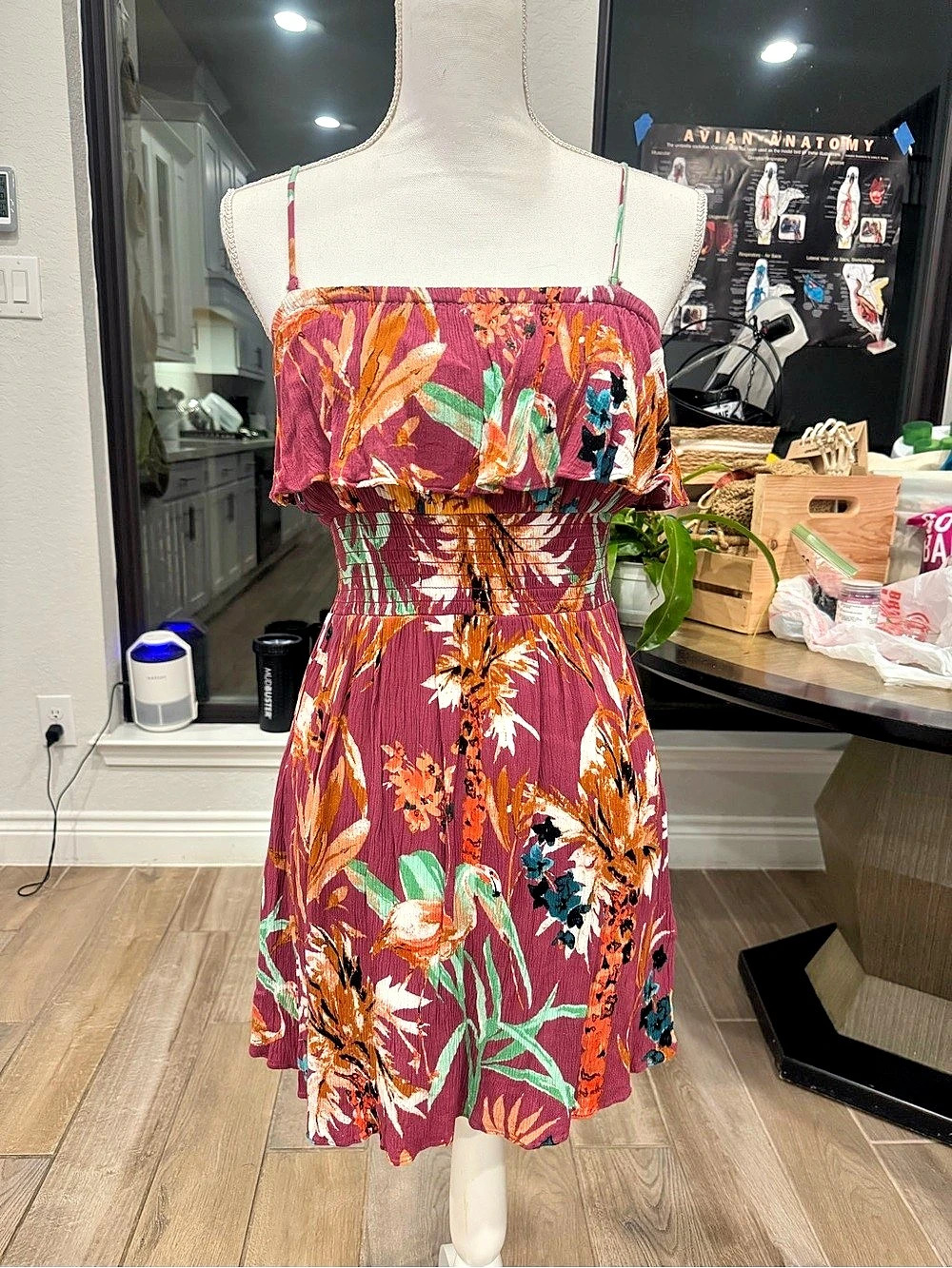 Express Floral Mini Dress in Pinkish Mauve, Removable Straps, Size S, Like New